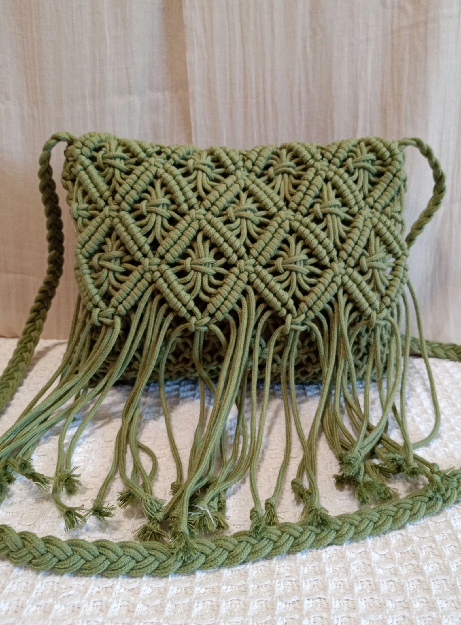 Bolso Bandolera de Macramé Verde Oliva